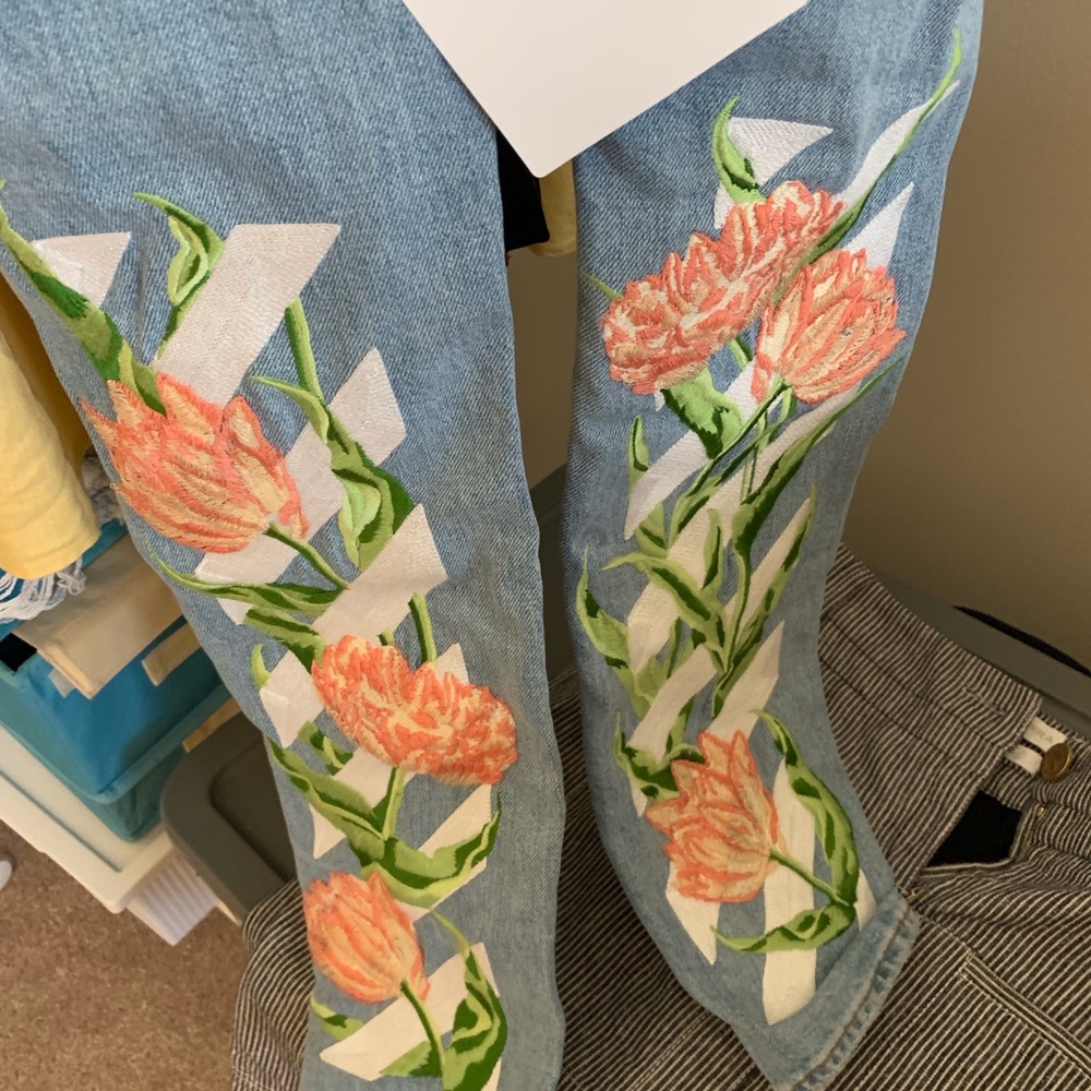 Brand New Off-White Jeans with floral prints.